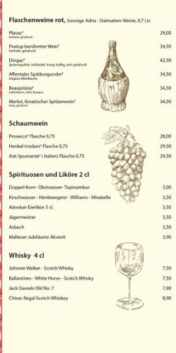 Vins rouges en bouteille, Soleil de l'Adriatique - Vins de Dalmatie, 0,7 l, Vins effervescents, Spiritueux et Liqueurs 2 cl, Whisky 4 cl