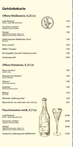 Carte des boissons