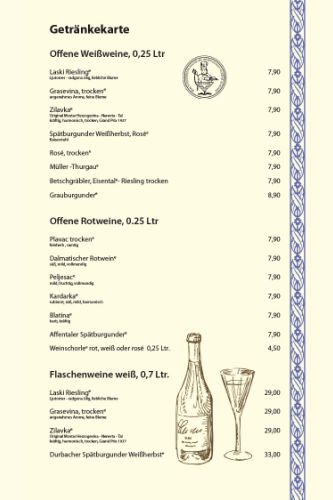 Carte des boissons