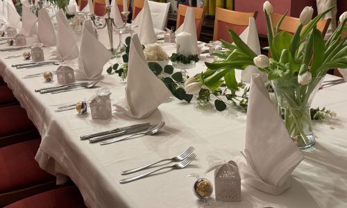 Park Restaurant Rastatt side room, set table for groups.